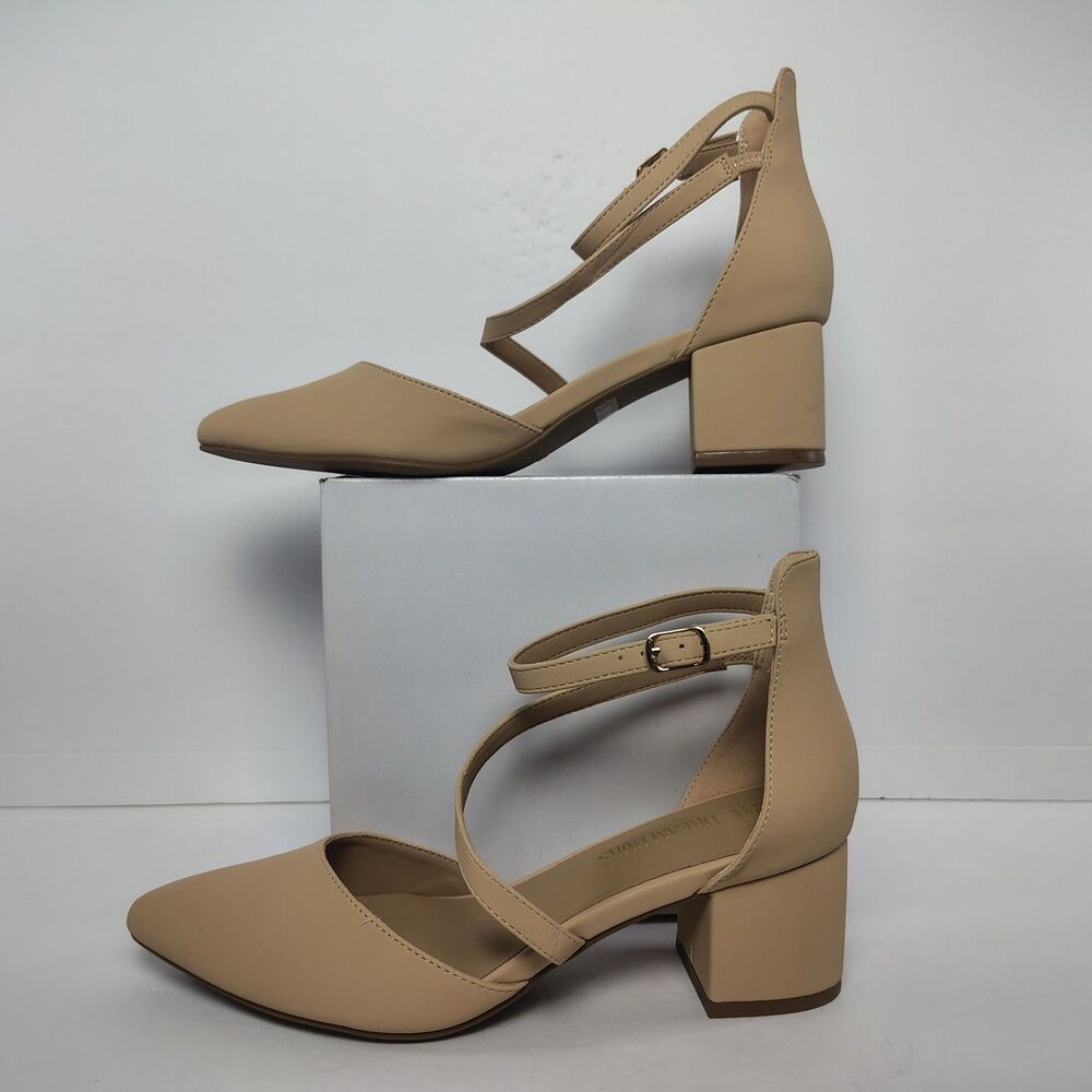 Dream Pairs 8.5 Closed Pointed Toe Ankle Strap Low Chunky Block Dressy Heels